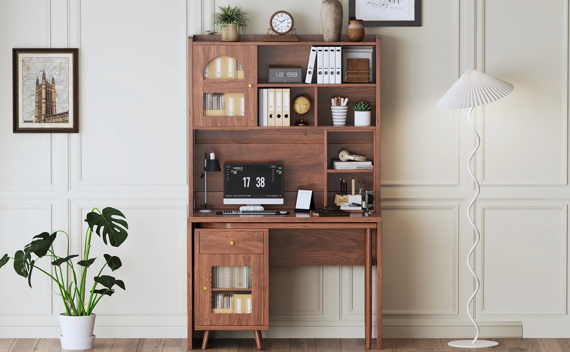 Computer Desk with 90 Degree Rotating Desktop, 43x70 Inch Office Desk with Storage Drawer and Cabinets, Gaming Desk with Shelves, Writing Desk for Study, Work Desk for Home (Old SKU:N733P279101D) - Eloy Royal