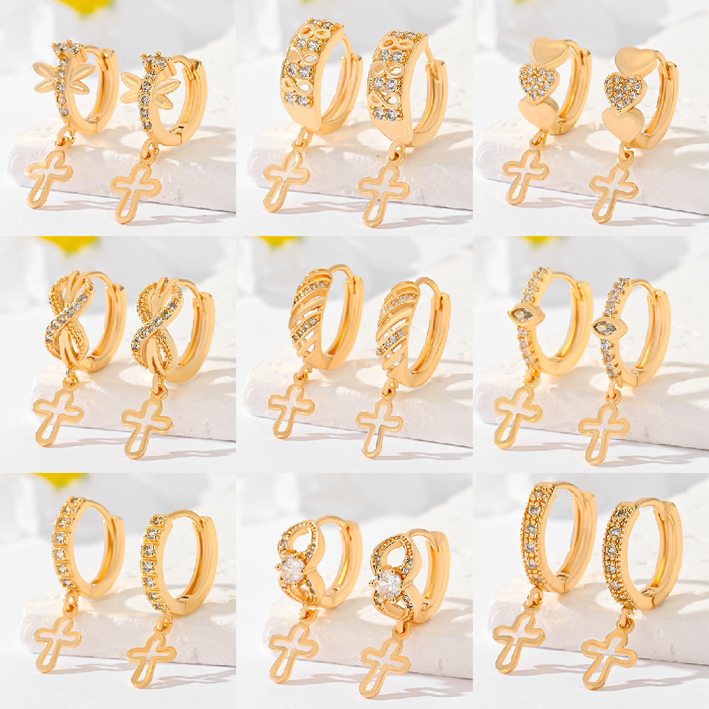 Popular Multi-style Design Gold-plated Ornament Cross Earrings