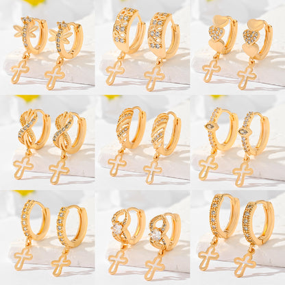 Popular Multi-style Design Gold-plated Ornament Cross Earrings