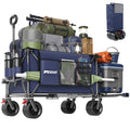 300L Beach Wagon with 58' Expandable Tailgate, 500lbs Heavy Duty Beach Cart with 7' All-Terrain Wheels, Collapsible Folding Wagon with Side Pocket for Outdoor, Dark Blue