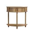 Modern Half-Moon Console Table in Walnut, 31.5-Inch Farmhouse Sofa Table with Grooved Design, MDF Top and Solid Wood Legs for Living Room, Entryway, Hallway or Foyer