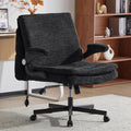 Criss Cross Legged Office Chair with Flip-Up Back Built-In Dynamic Airbag Lumbar Support, Wide Seat Desk Chair with Flip-Up Arms and Wheels, Modern Cross-Leg Chair for Home Office, Vanity, Black.