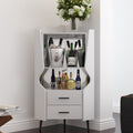 Wooden Corner bar cabinet with 2 open storage shelves and 2 drawers, mirrored back sideboard cabinet, high feet/legs for easy cleaning, buffet cabinet WHITE