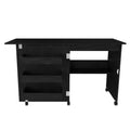 Black 45.67'' 4-in-1 Folding Sewing Table with Lockable Wheels – Multi-Functional Craft Station, End Table, Computer Desk & Kitchen Storage with Shelves, Rolling Sewing Machine Table for Apartments