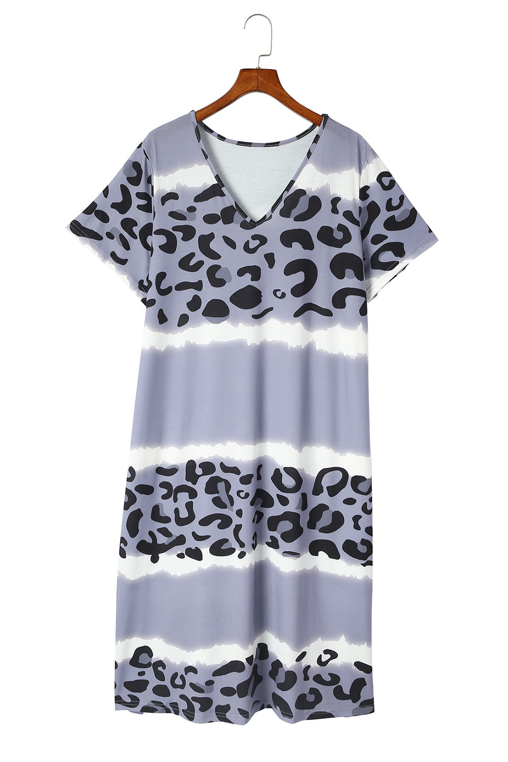 Wholesale Leopard Tie Dye Color Block V Neck Plus Size T Shirt Dress - Eloy Royal