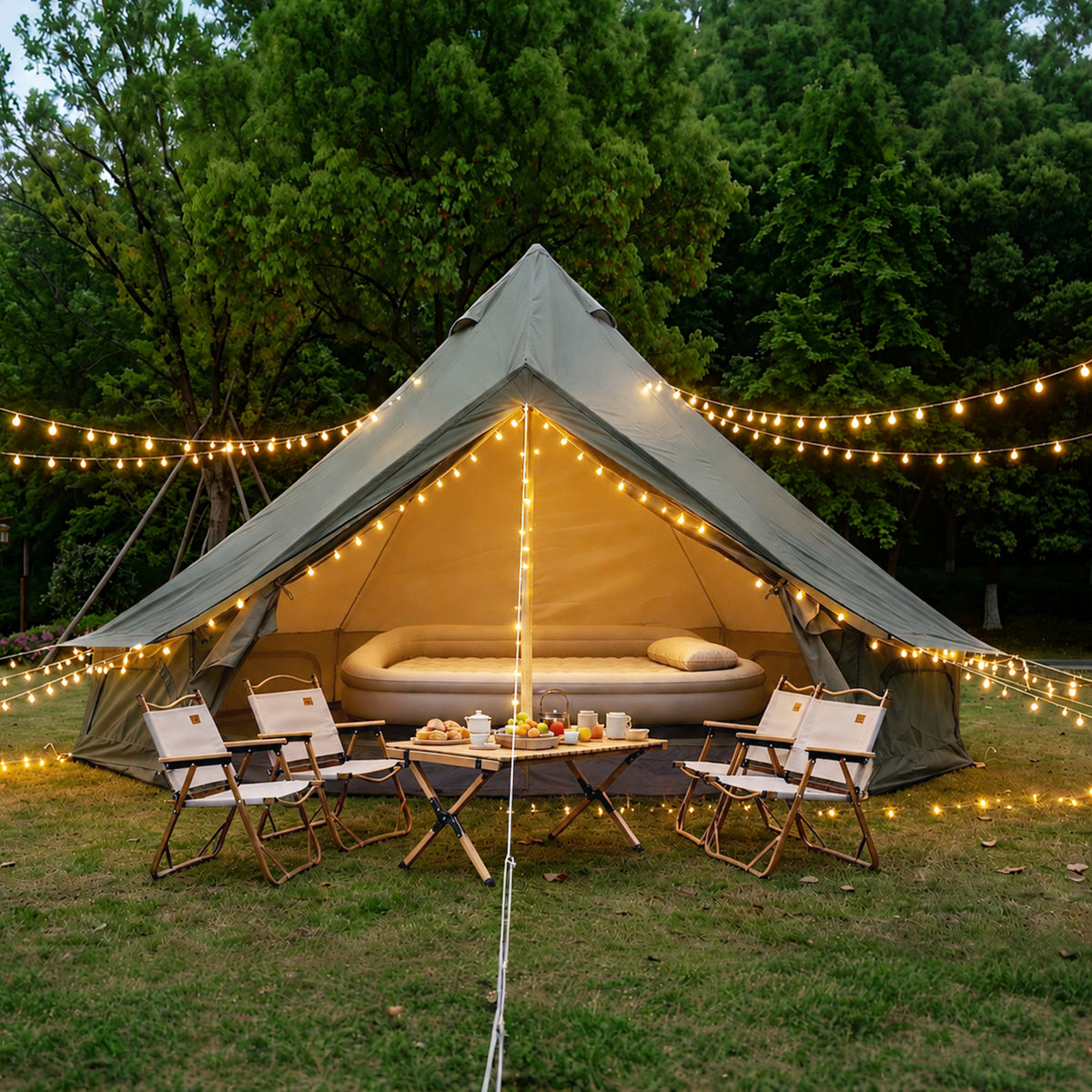 Oxford Bell Tent for Family Camping - Spacious 9.8ft  Yurt with Stove Jack, Large Glamping Tents for 3-4 People, 4 Season Oxford Hot Tent Shelter Green
