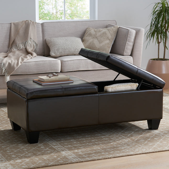 Upholstered PU Leather Storage Ottoman - DBL TOP (old sku N757P254559B)