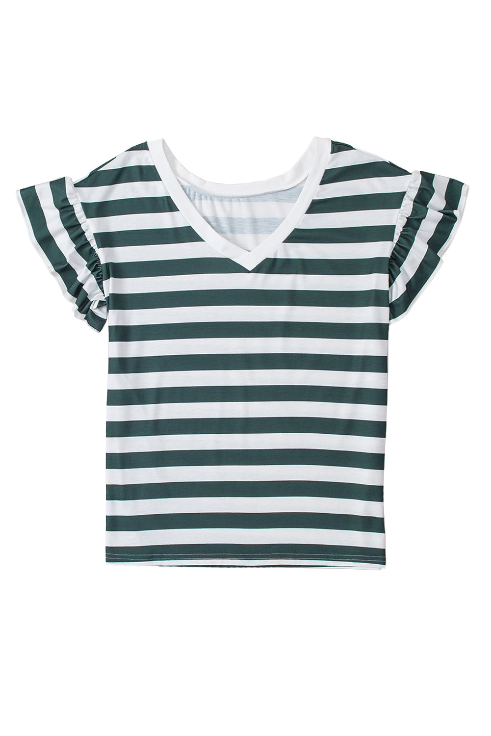 Sea Green Striped V Neck Ruffle Sleeve Top - Eloy Royal