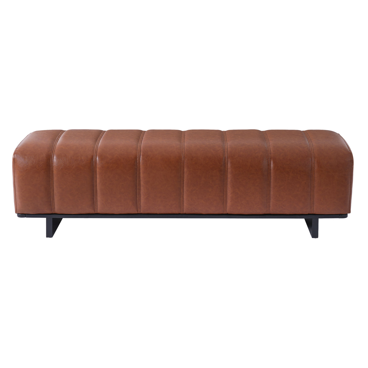 Indoor Dining Bench with Brown PU Fabric and Rubber Wood Legs, Comfortable Seating for Dining Room or Living Area