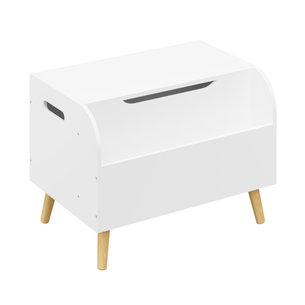Wooden Toy Box with Front Bookshelf, Flip-Top Lid, Safety Hinge for Kids Room Organization in White, Solid Wood & MDF Construction, 23.62'' W x 15.75'' D x 17.13'' H