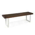 Intrinsic Outdoor Dining Bench with Iron Legs and Slat Top, Dark Brown and White