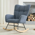 Teddy Fabric Wingback Glider Rocker with Side Storage Pocket, Soft Comfy Nursing Rocking Chair, Sturdy Safe Solid Wood Base, Multiuse Accent Chair for Nursery & Living Room,Navy.
