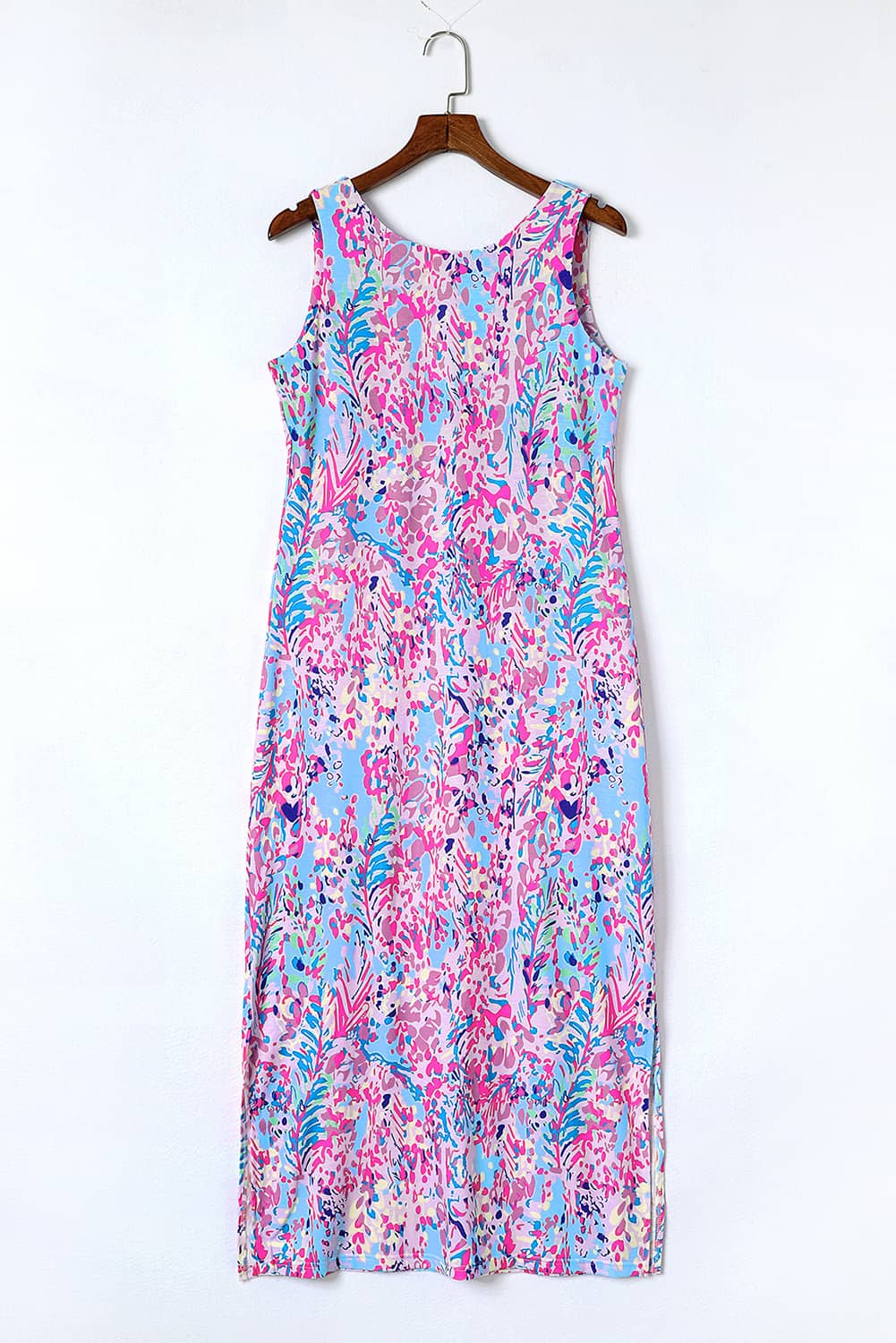 Purple Fluorescent Printed Round Neck	 Sleeveless Maxi Dress - Eloy Royal