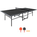 9*4.1ft Black Mid-Size Table Tennis Table Foldable & Portable Ping Pong Table Set for Indoor Games with Net, 2 Table Tennis Paddles and 3 Balls