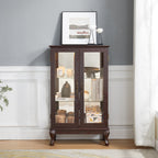 Cherry Curio Cabinet with Tempered Glass Doors, Lighted Display Cabinet with Mirrored Back Panel & Adjustable Shelves  Perfect for Home or Office (Light Bulb Included)