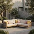 5-Seater Outdoor Patio Sofa Set, Solid Acacia Wood Frame Handcrafted PE Rattan Conversation Furniture with Water Resistant Cushions, Classic Open Slat Design for Outdoor Living Space