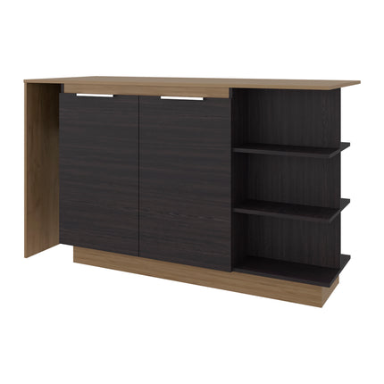 Urie Kitchen Island with Storage Cabinet and Wine Glass Holder, Wenge and Natural Oak