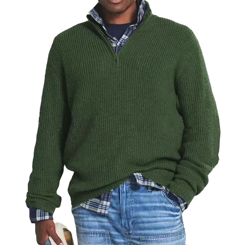 Men's Business Casual Loose Zip Stand Collar Sweater