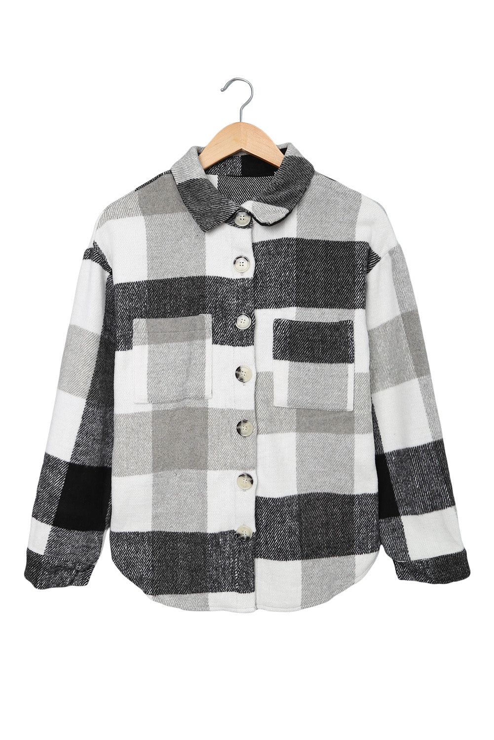 Grey Plaid Color Block Pockets Buttoned Shacket - Eloy Royal