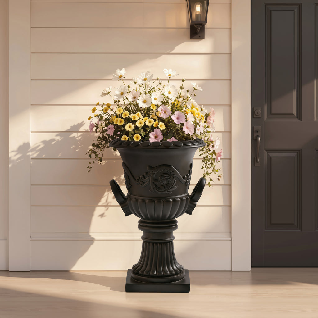 Classical Roman Pedestal Urn Decorative Outdoor Planter-Black