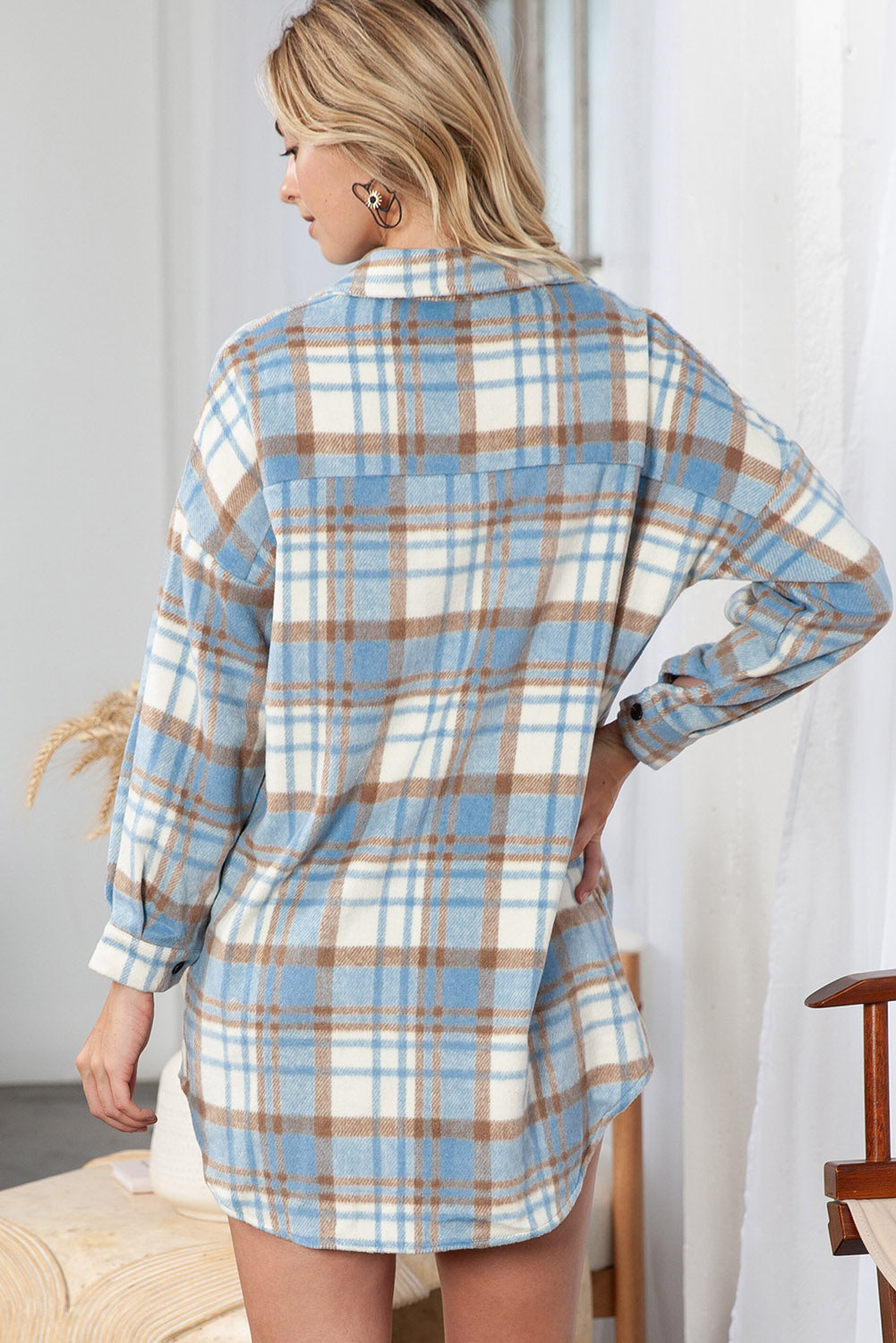 Red Plaid Flap Pocket Long Sleeve Oversized Shacket - Eloy Royal