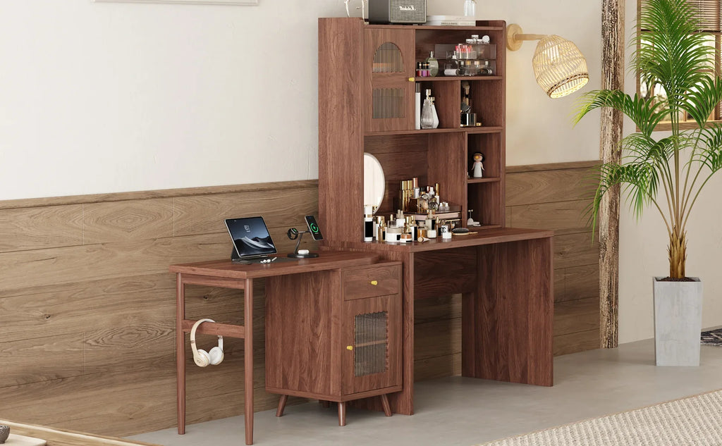 Computer Desk with 90 Degree Rotating Desktop, 43x70 Inch Office Desk with Storage Drawer and Cabinets, Gaming Desk with Shelves, Writing Desk for Study, Work Desk for Home (Old SKU:N733P279101D) - Eloy Royal