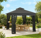 Double Roof Patio Gazebo,Outdoor Gazebo with Shelves and Netting,for Lawn, Backyard and Deck