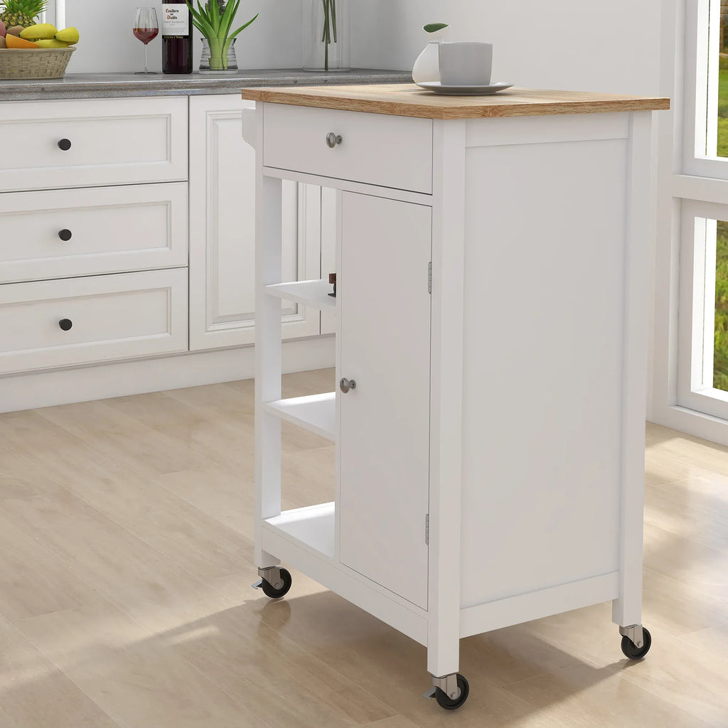 Kitchen island rolling trolley cart with Adjustable Shelves and towel rack rubber wood table top - Eloy Royal