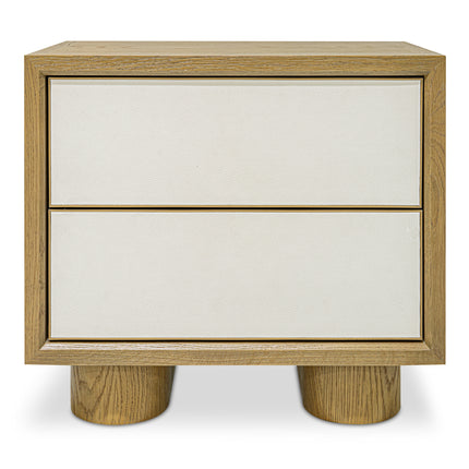Nightstand, Shagreen Pattern with Antique Gold Frame 2-Drawer, White