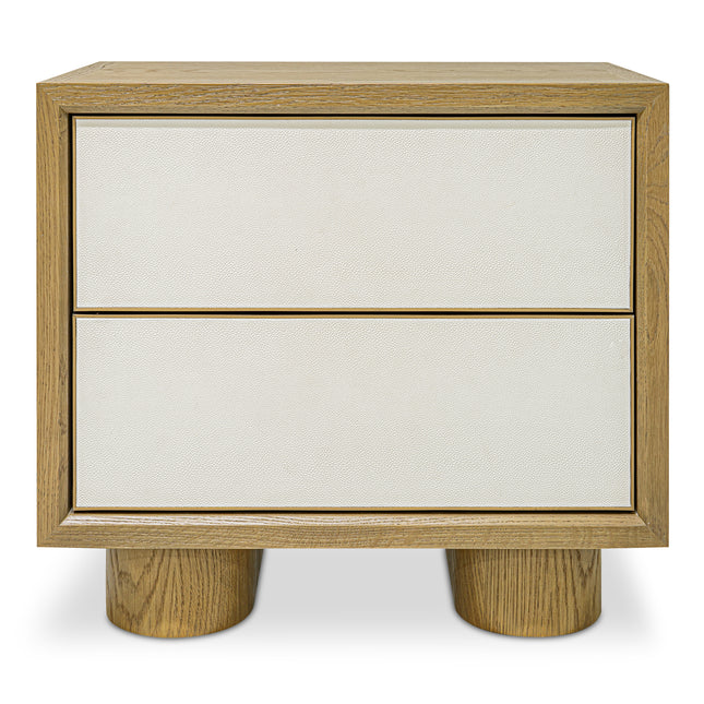 Nightstand, Shagreen Pattern with Antique Gold Frame 2-Drawer, White