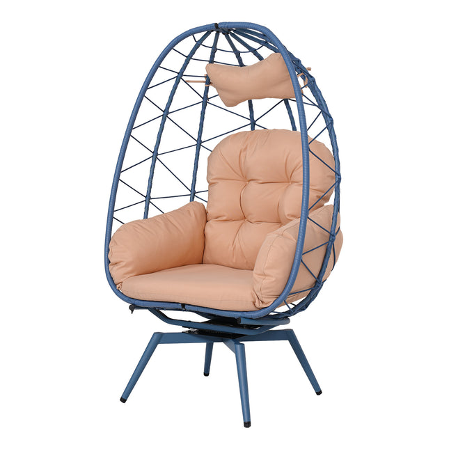Oversized 360° Swivel Rattan Egg Chair Wicker Indoor Outdoor Patio Lounge Chair with Removable Thick Cushions