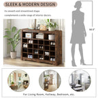 ON-TREND Sleek Design 24 Shoe Cubby Console, Modern Shoe Cabinet with Curved Base, Versatile Sideboard with High-quality for Hallway, Bedroom, Living Room, Rustic Brown - Eloy Royal