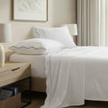 4 Pieces Split King Cotton Sheet Set,White+Blue