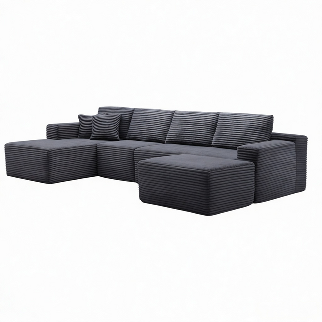134' Modern Minimalist Modular Sectional Couch, Comfort L Shaped 4-Seat Lounge Sofa with Ottoman, Left Hand Facing
