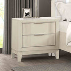 Transitional Style 1pc Nightstand French And English Dovetail Drawers Chrome Handles Fluted Design Antique White Finish Bedroom Furniture