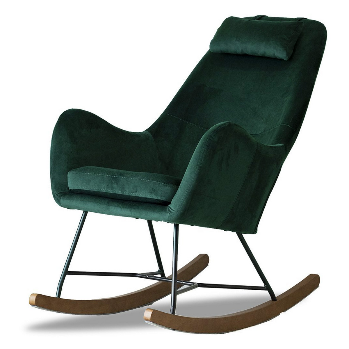 Chelsea Velvet Rocking Chair in Green with Comfortable Design for Home and Nursery for Living Room Bedroom Waiting Room 38.5'H x 27.5'W x 36'D