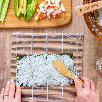 Bamboo Sushi Making Kit with 2 Sushi Rolling Mats, 5 Pairs of Reusable Bamboo Chopsticks, 1 Rice Paddle and 1 Spreader - Beginner Sushi Kit