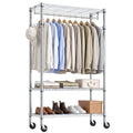 Heavy Duty Rolling Garment Rack 3 Tiers Adjustable Wire Shelving Clothes Rack with Rods and Side Hooks,Storage Closet Clothing Rack with Wheels Chrome 15.7' D x 29.5' W x 74.5' H