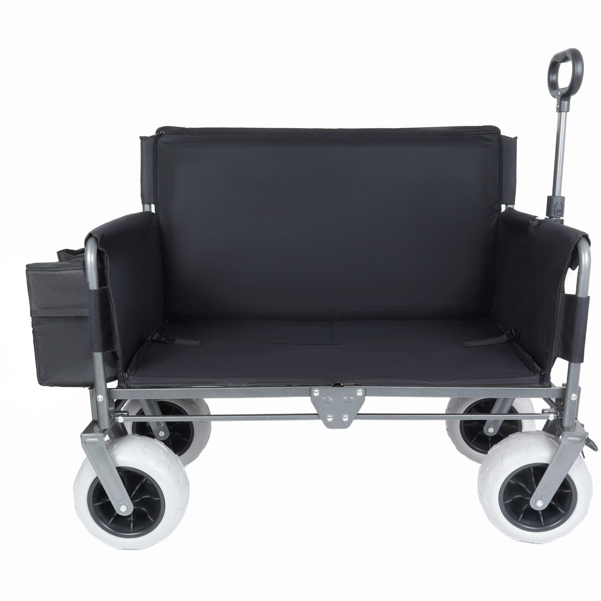 Folding Wagon with Bench Seat & 500 lbs Capacity patent protection -3-in-1 Collapsible Utility Cart with All-Terrain Beach Tires for Camping, Includes 1 ice pack, Beach, Groceries, Outdoor, Black