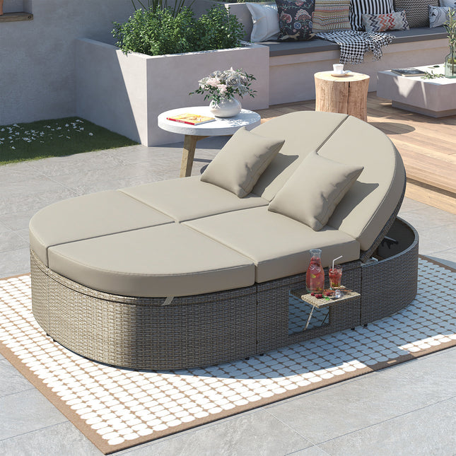 TOPMAX Outdoor Sun Bed Patio 2-Person Daybed with Cushions and Pillows
