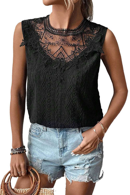 Apricot Guipure Lace Crochet Keyhole Back Sleeveless Top