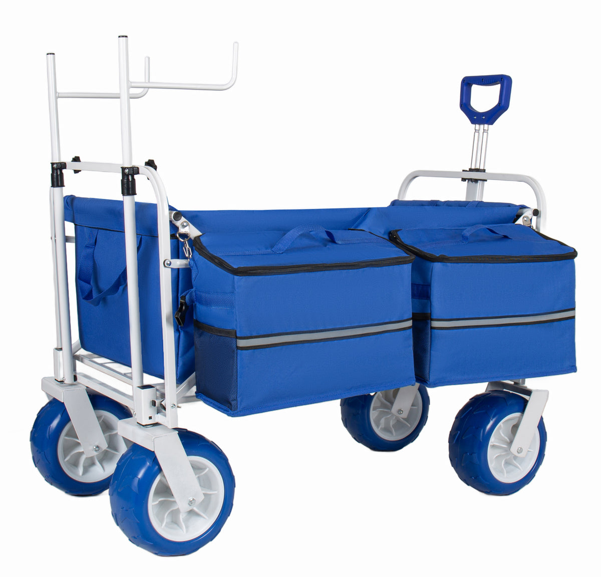 Beach Wagon Cart with Chair Racks and 9' All-Terrain Wheels, 500lbs Heavy Duty Collapsible Folding Wagon, Adjustable Handle, Cooler & Storage Bags for Beach, Camping, Garden & Outdoor Sports, Blue