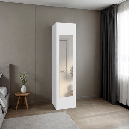 Home Linen Freestanding Tall Cabinet with Single Door, One Mirror and 4 Horizontal Storage Shelves, Cabinet for Bathroom, Bedroom or Laundry Room