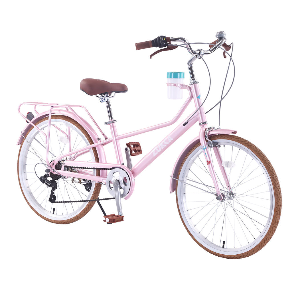 24 Inch Women's Cruiser Bike ,6 Speed Step-Through Commuter Bicycle with Rear Rack & Cup Holder, Adult City Bike