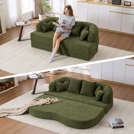 2-in-1 Foldable Sofa Bed,70 Inch Folding Boneless Couch Convertible Compressed Sleeper Sofabed, 4 Pillows for Living Room Apartment,Green