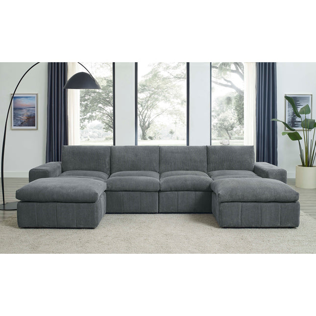 Corduroy Upholstered Sectional with Two Ottomans