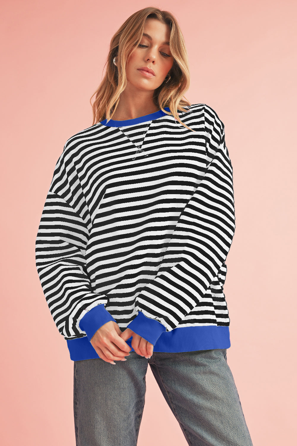 Green Stripe Contrast Edge Oversized Sweatshirt