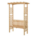 Outsunny Wooden Garden Arbor for Climbing Plants with Garden Bench, Garden Arch to Grow Grapes & Vines, Patio Decor & 2-Person Outdoor Wood Decorative Seating, Natural