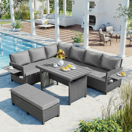 TOMAX 5-Piece Outdoor Patio Rattan Sofa Set with Sectional PE Wicker L-Shaped
