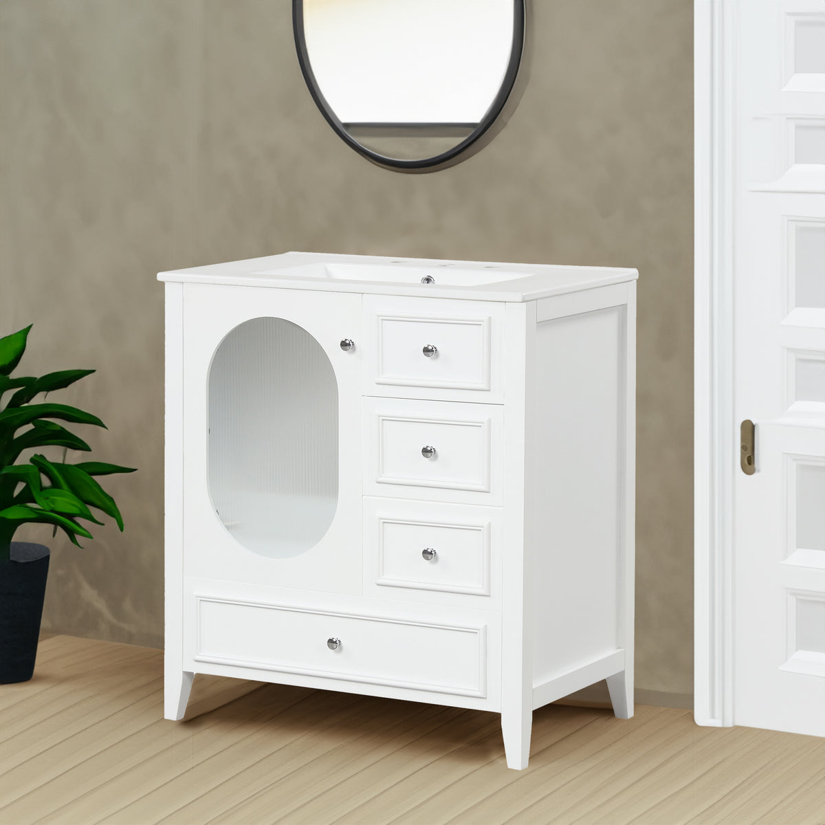 Giotto Three-Drawer Bathroom Vanity with Sink, White, 30 in